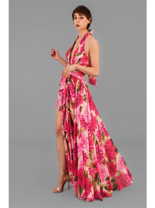 Abito in raso fantasia Babylon | S00886FIORE FUXIA